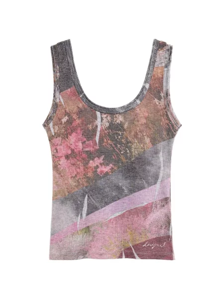 Desigual Top maro cămilă mov închis / roz pal gri