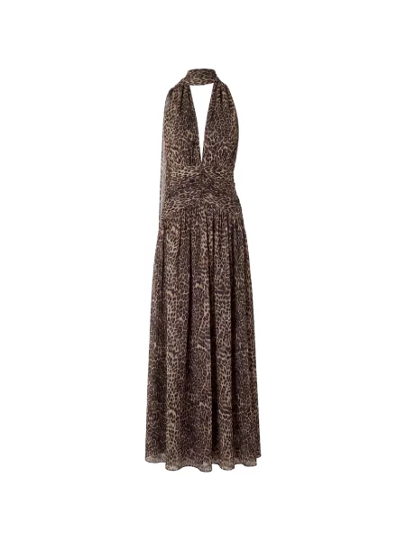 Rochie maxi Nicholas cu imagine cu model leopard cu gât halter maro