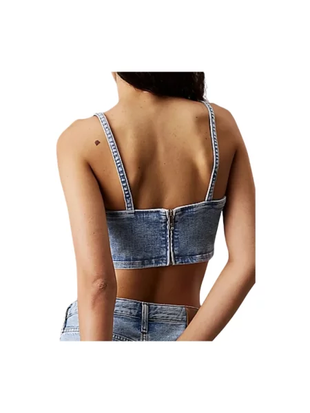 Bluzka Calvin Klein Jeans o krotszym kroju niebieska
