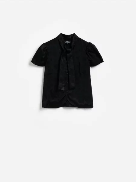 Reserved Bluză din satin cu șnur decorativ negru
