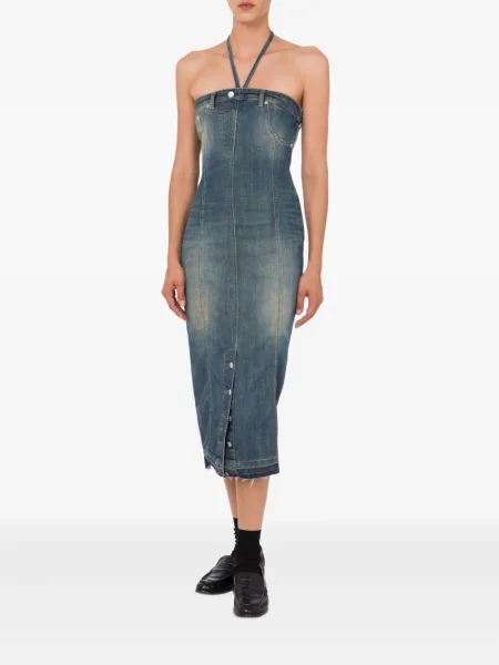 Κοστούμι τζιν φόρεμα Moschino Jeans με μήκος μέχρι το γόνατο λαιμό καπίστρι μπλε