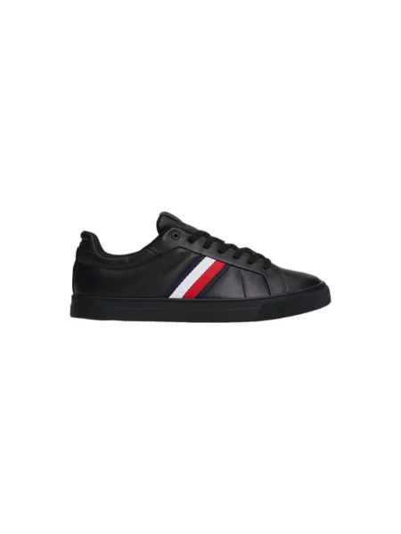 Trampki Tommy Hilfiger skórzane w paski wiązane czarne