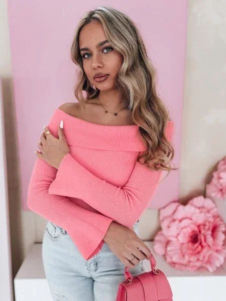 Bluzka one size z odkrytymi ramionami SHOWIT Dstreet różowa