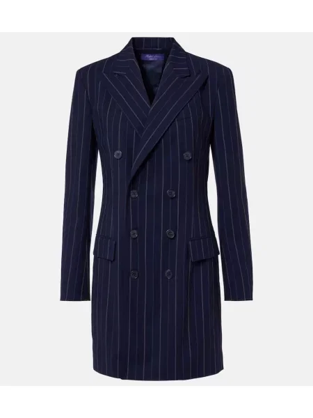 Sukienka Ralph Lauren Collection wełniana w paski dwurzędowa niebieska