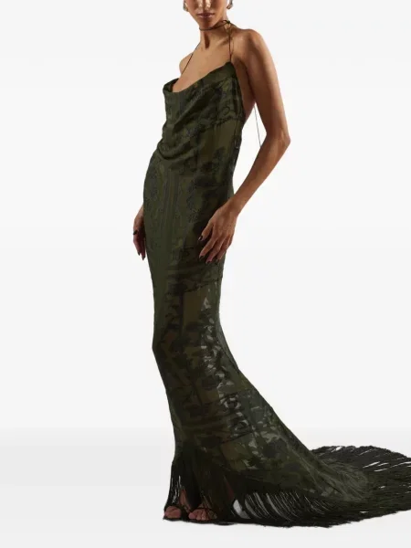 Rochie maxi Taller Marmo cu franjuri verde