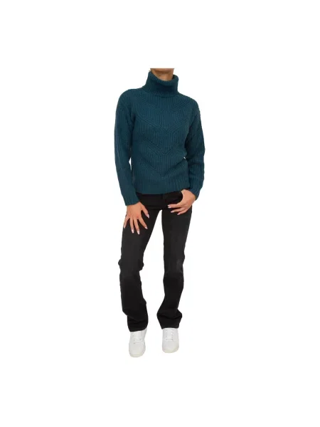 Sweter z golfem Guess wełniany do golfa niebieski