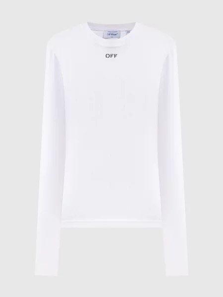 Лонгслів в рубчик кольору айворі Off-white бежевий