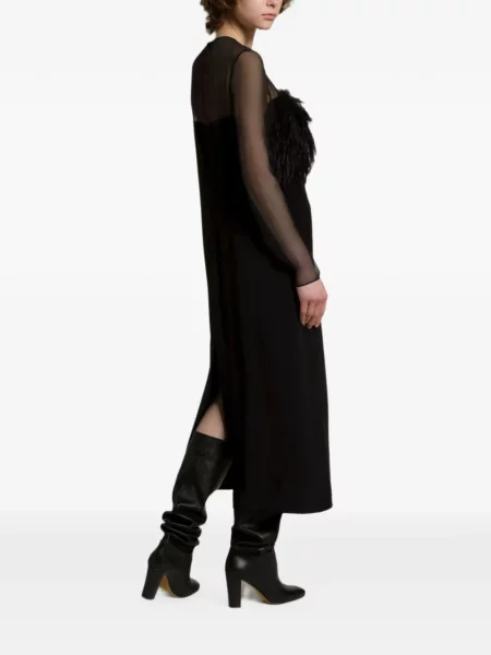 Rochie midi Alberta Ferretti din satin cu pene negru