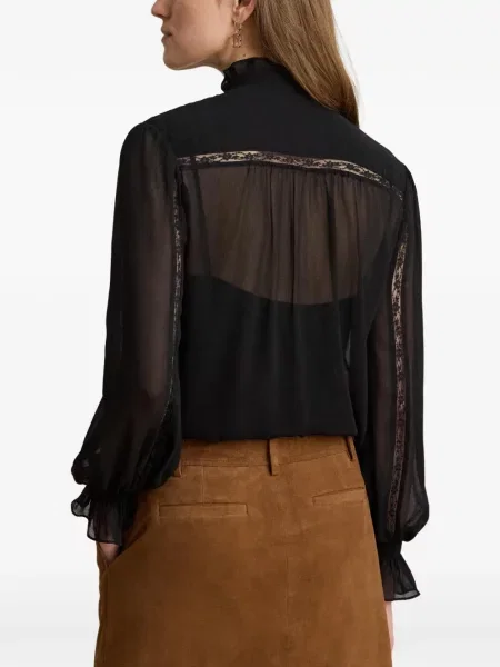 Μπλούζα Lauren Ralph Lauren με δαντέλα μαύρο