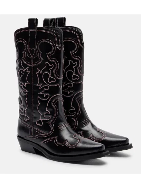 Botine Ganni cu broderie cowboy negru