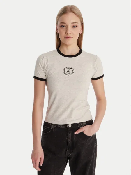 Класическа тениска Guess Jeans сиво