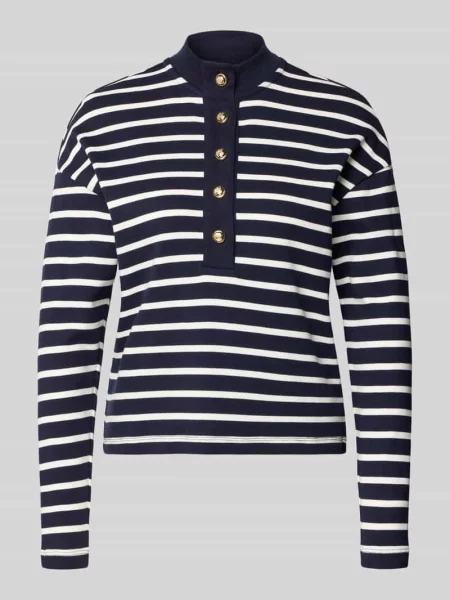 Koszulka polo ze wzorem w i ozdobnym guzikiem Christian Berg Woman granatowy