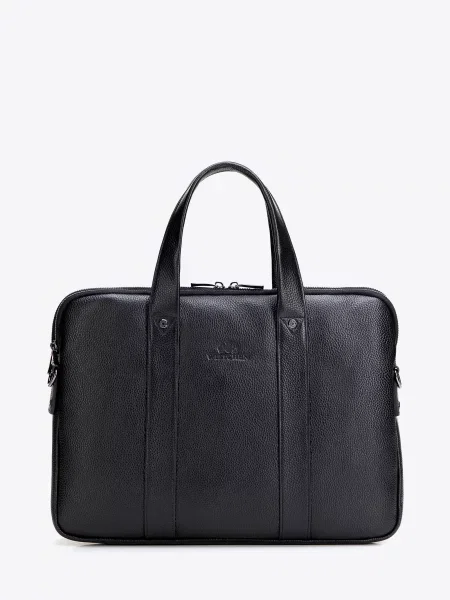 Dwukomorowa torba na laptopa ze skóry naturalnej czarna