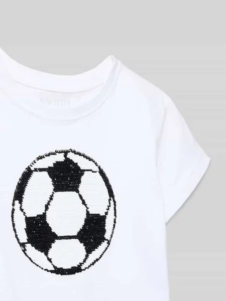T-shirt z okrągłym dekoltem i dwustronnymi cekinami Blue Seven biała