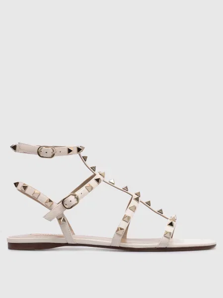 Шкіряні сандалі ROCKSTUD Valentino бежеві