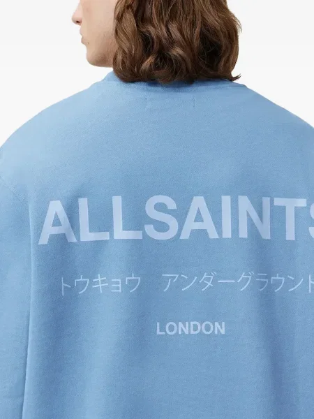 Hanorac crewneck Allsaints cu broderie albastru