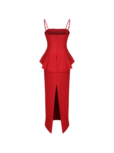 Lung rochie maxi Rotate Birger Christensen cu model floral fără bretele roșu