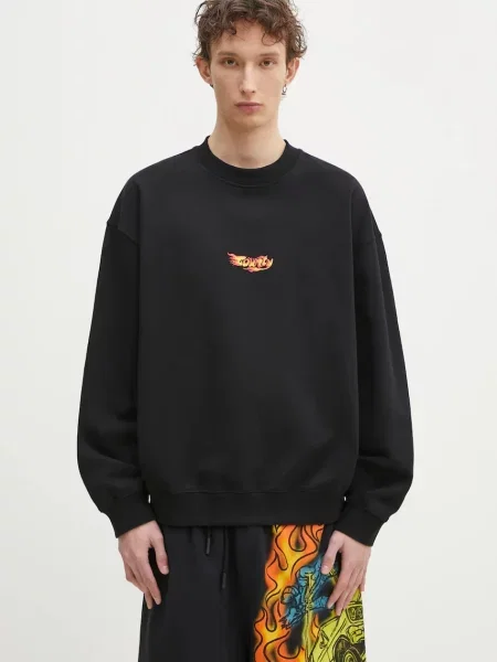 Marcelo Burlon hanorac de County Flame Boxy Crewneck Black Red barbati cu imprimeu negru