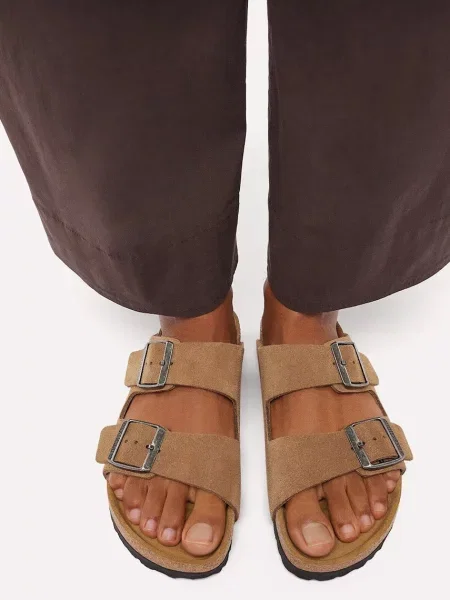 Birkenstock чехли дамски от велур Arizona Suede Leather кафяво