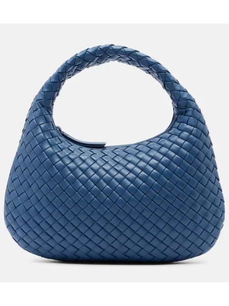 Kožená malá kožená taška Bottega Veneta Handle modrá