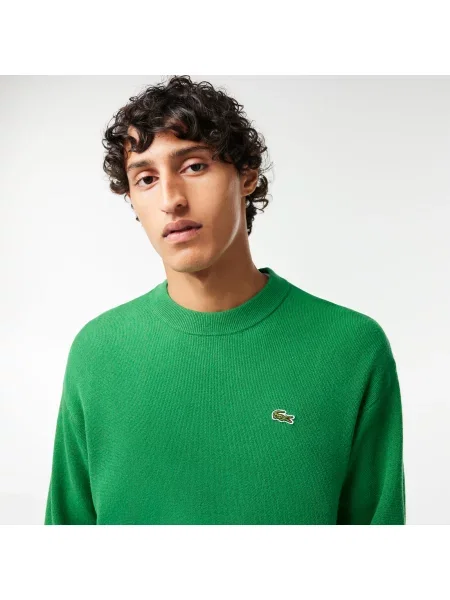 Lacoste Sweter Z Wełny O Luźnym Kroju Z Okrągłym Dekoltem zielony