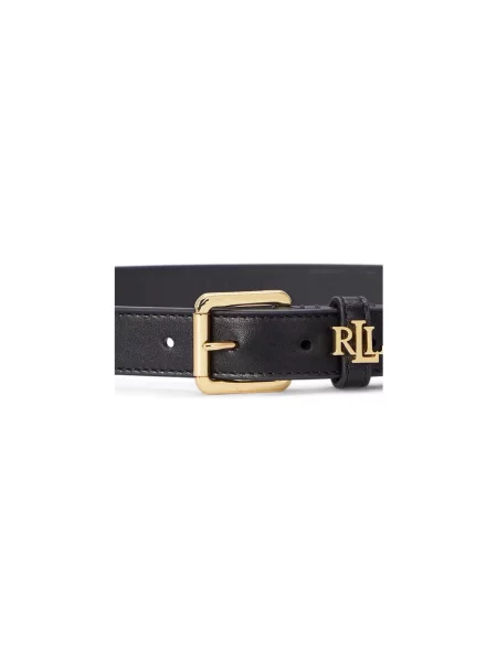 Pasek ze skóry bydlęcej z aplikacją z logo Lauren Ralph Lauren czarny