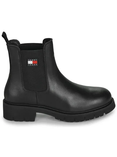 Tommy Jeans cizme TJW CHELSEA LEATHER BOOT cu plat negru