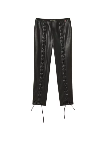 Pantaloni Twinset din piele cu legături negru