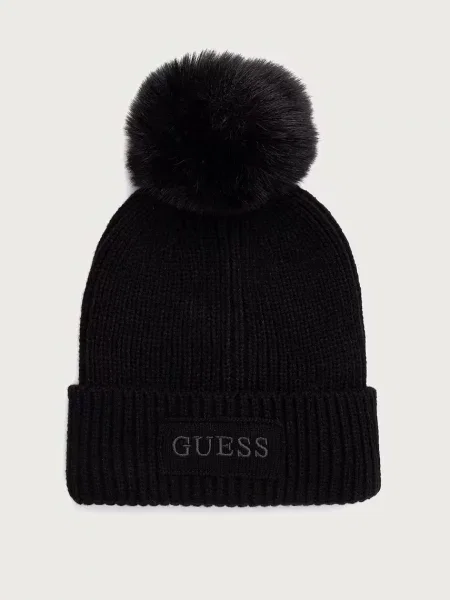 Guess čepice s bambulí AMORETTE černý