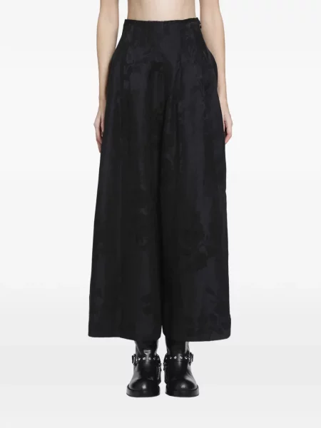 Pantaloni Ya Yi cu model floral din jacard negru