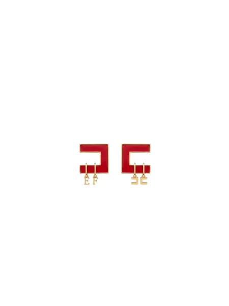 Lniane kolczyki Elisabetta Franchi z logo czerwone