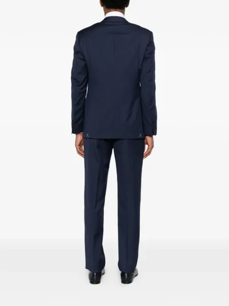 Costum Canali de lână cu model herringbone albastru