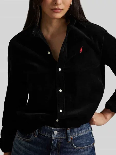Bluzka koszulowa z wyhaftowanym logo Polo Ralph Lauren czarna
