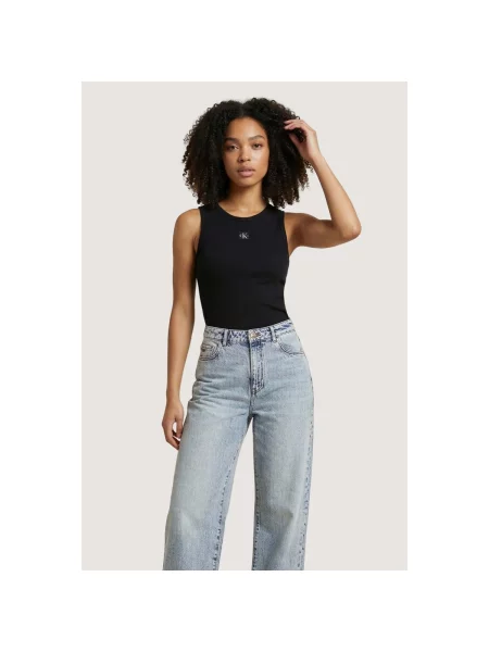 Calvin Klein Jeans top za žene od pamuka s elastanom crna