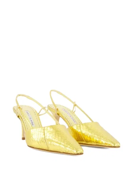 Pantofi cu toc Manolo Blahnik slingback auriu