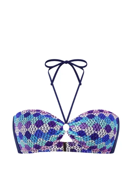 Top Gottex tricotate cu gât halter albastru