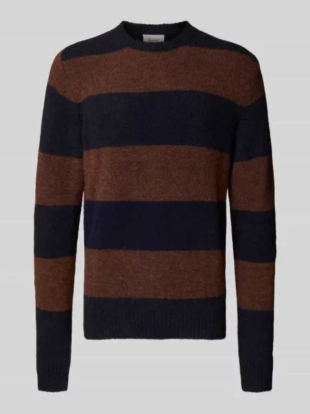 Sweter z dzianiny z okrągłym dekoltem model ‘ALPINE’ Forét granatowy