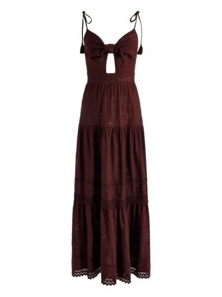 Rochie maxi Alice + Olivia cu broderie de costum maro