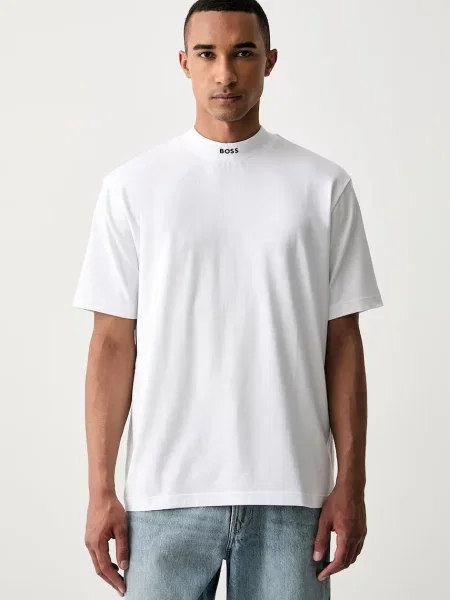BOSS GREEN Tricou Tee Collar | stretch alb