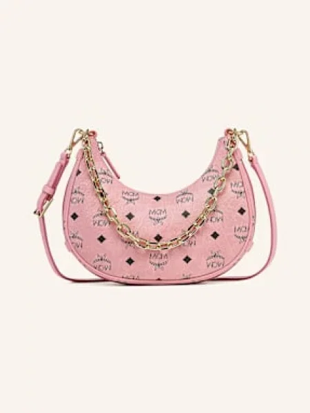 Mała torebka hobo Mcm skórzana elegancka różowa