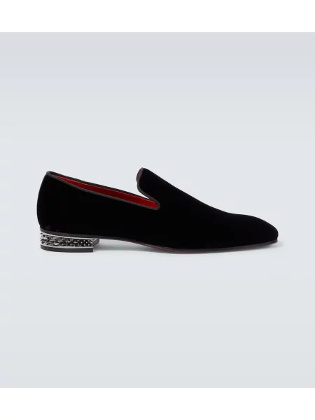 Pantofi loafer Christian Louboutin de catifea negru