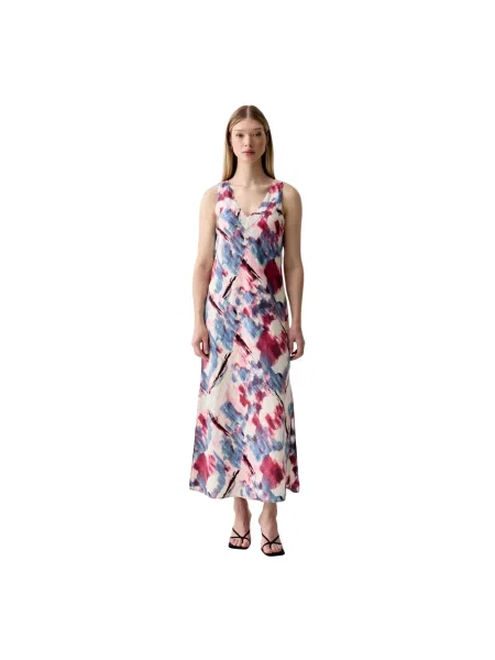 Lniana sukienka maxi Dkny z dekoltem w serek