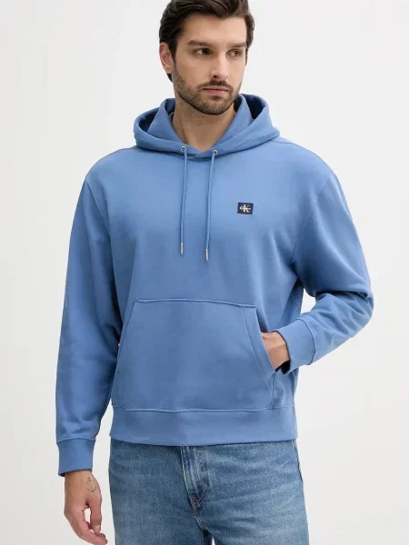 Суичър с качулка Calvin Klein с качулка синьо