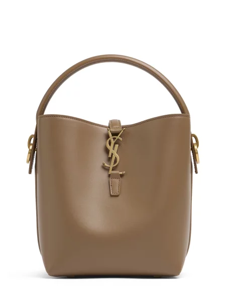 Kožená bucket kabelka Saint Laurent hnedá