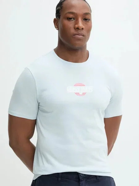 Тениска Guess Jeans с апликация синьо