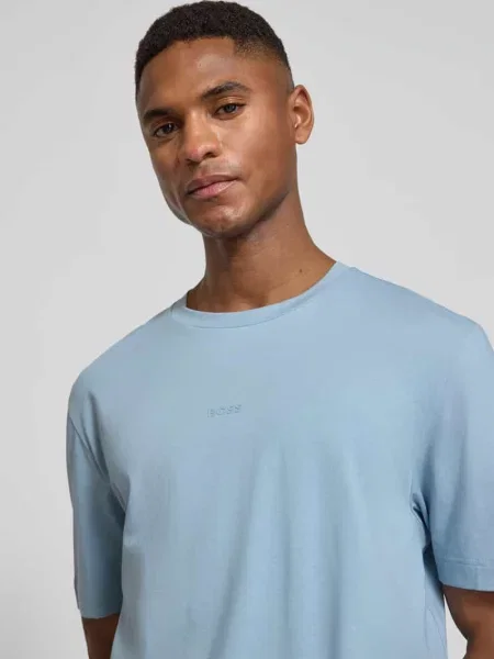 T-shirt o kroju regular fit z mieszanki bawełny model TCHUP' Boss Orange niebieska