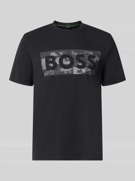 T-shirt o kroju regular fit z mieszanki bawełny model TS_GLOBE LOGOPATTERN' Boss Green czarna