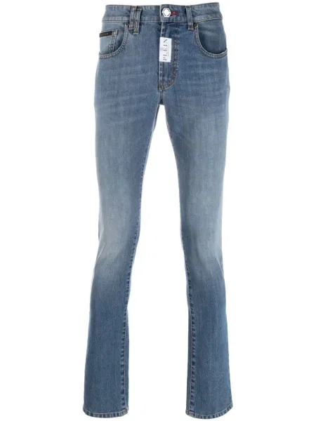 Blugi skinny Philipp Plein skinny fit cu autograf albastru