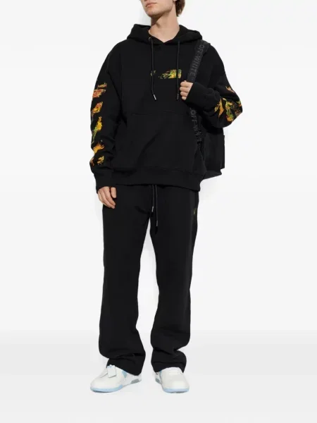 Hanorac cu glugă Off-white cu imagine cu cordon alb