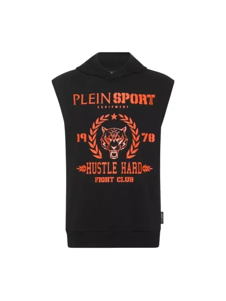 Bluza z kapturem Plein Sport bez rękawów w tygrysie prążki czarna